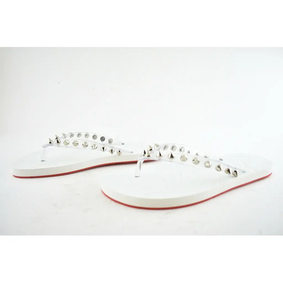 Christian Louboutin Loubi Flip Spikes Donna Flat White Thong Flip Flop Sandal 41 - Picture 9 of 12